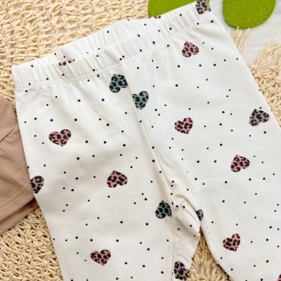  Conj. Blusa My Beautiful Heart e Calça Legging Corações de Oncinhas - Marrom e Off White